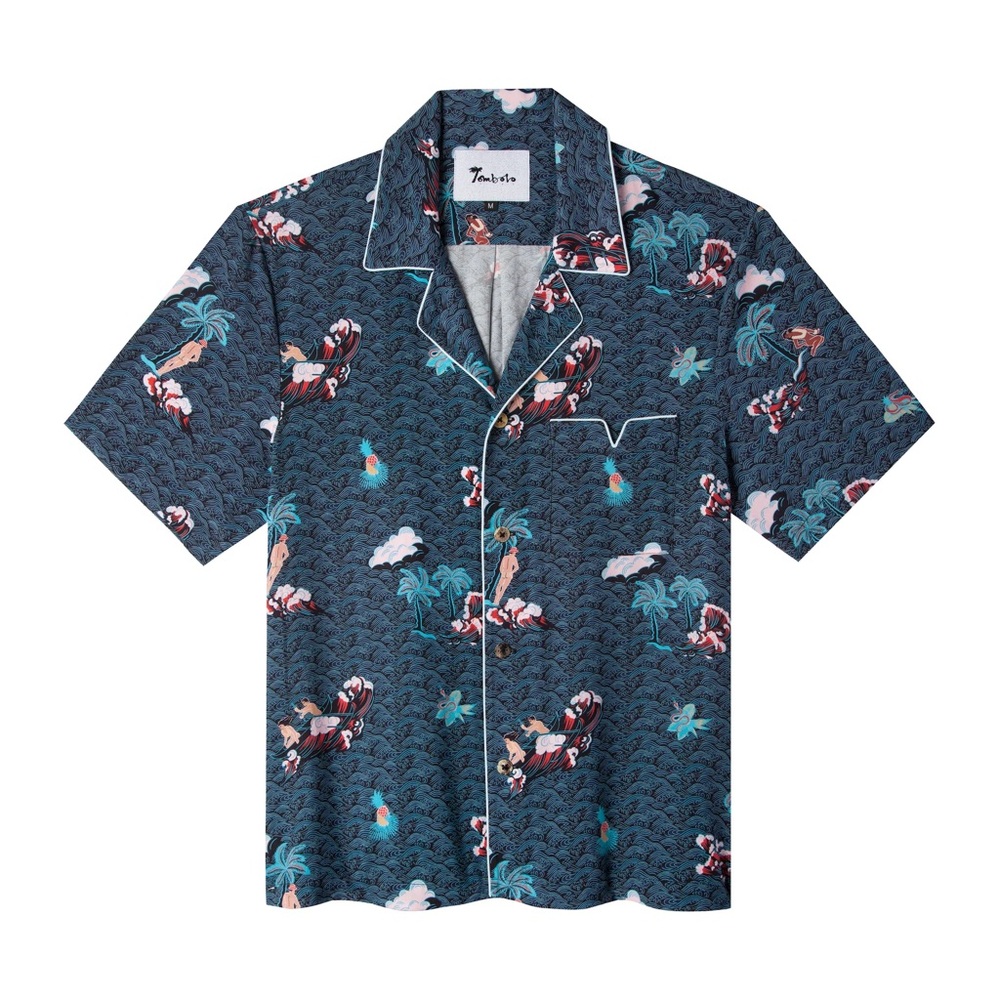 Tombolo men’s  Navy Tropical Print Top